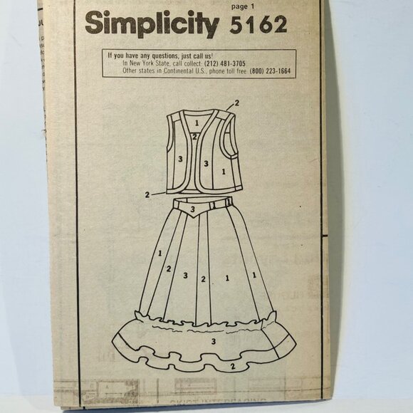 1980s Girls Gunne Sax Skirt Blouse Vest Sewing Pattern Simplicity 5162 Size 7 CC - Picture 6 of 6